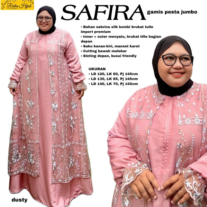Gamis Kondangan Safira Jumbo Maxy Dress Bahan Sabrina Silk Kombi Brukat Tile LD120 130 140 by Redea