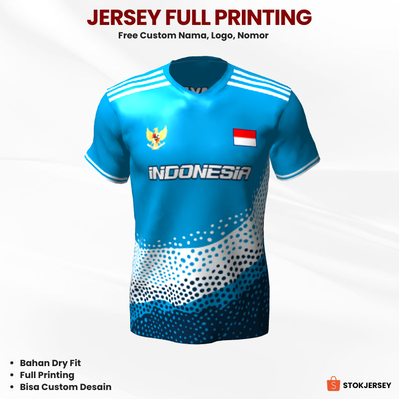 Kaos Jersey Futsal Biru Putih Motif Polkadot 601 - Jersey Olahraga Custom
