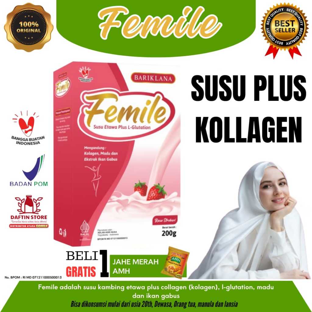 

[BUY 1 FREE GIFT] FEMILE Susu Kambing Etawa dengan L-Glutathione, kolagen, ikan gabus dan madu - COD
