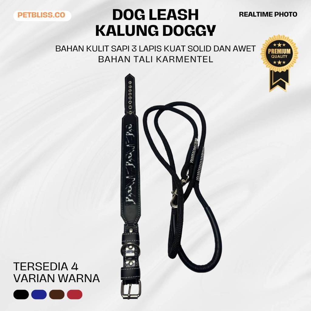 Tali Tuntun Anjing Besar Kecil Tali Harness Dog Leash bahan kulit sapi 3 lapis tali karmantel