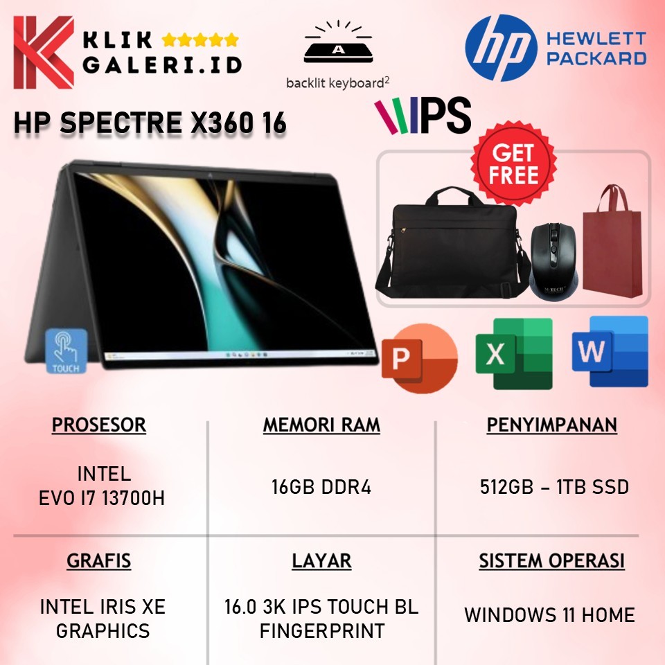 Laptop 2in1 Hp Spectre x360 16 Intel Evo i7 13700H 16GB 1TB 3K IPS Touchscreen