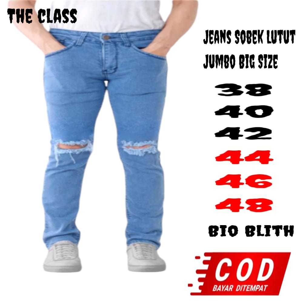 Celana Jeans Pria Sobek lutut Big Size/Celana Jeans Panjang Ripped sobek Ripped Jumbo