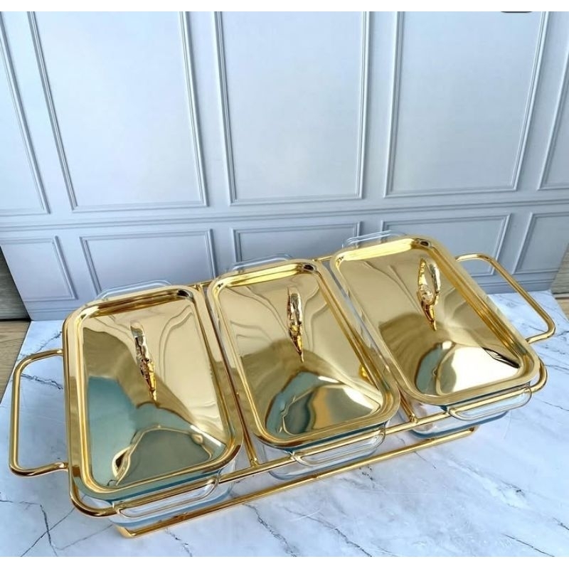 Prasmanan Tutup Kaca gold Triple/Single Marble