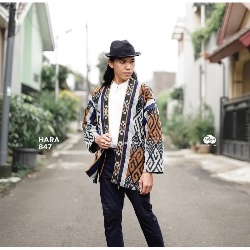 OUTER PRIA TENUN ETNIK GARIS GARIS