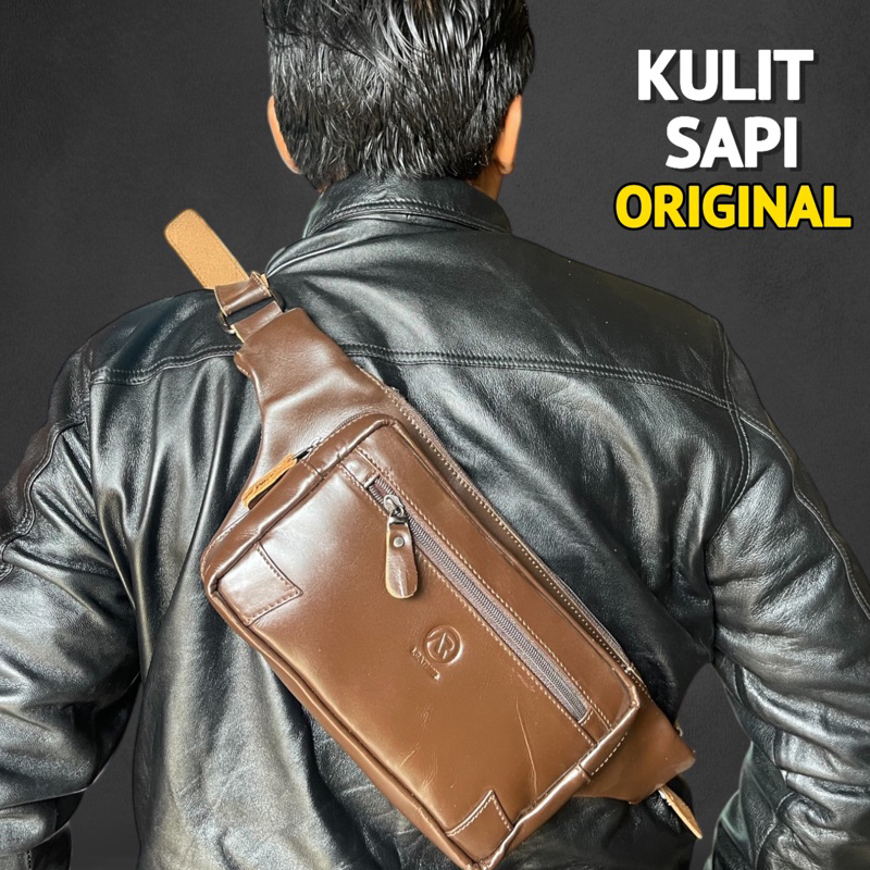 Selempang waistbag pria Harley crazy horse Original [COD] Tas Pria dan wanita waistbag Kulit Sapi as