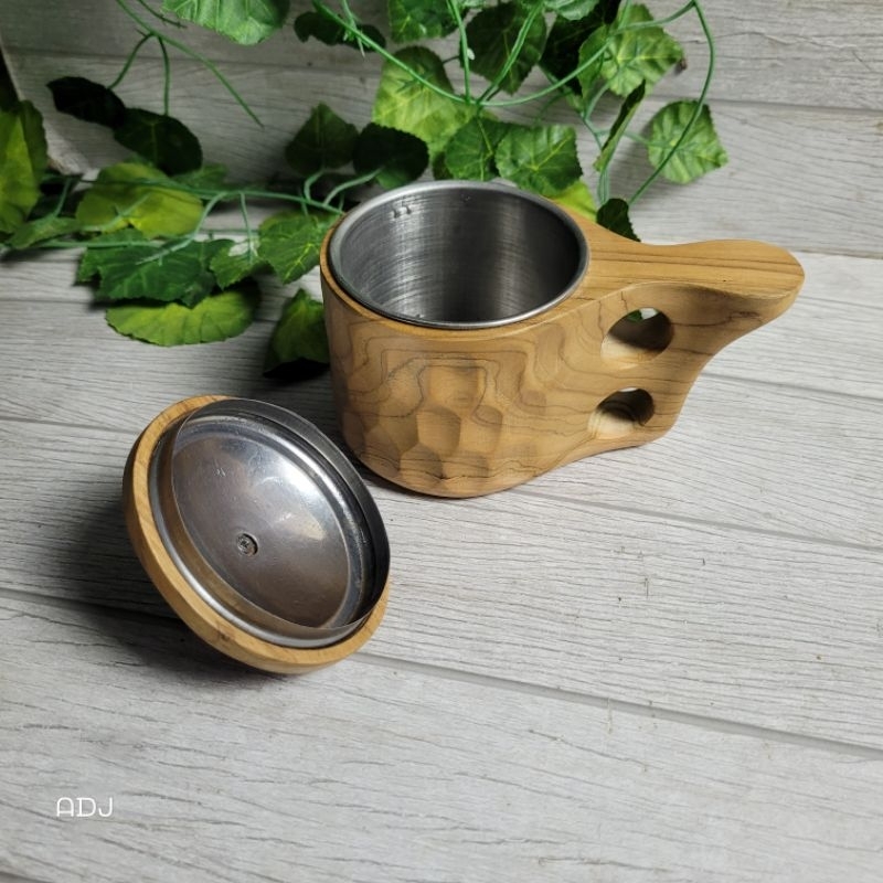 set cangkir/kuksa carving kayu jati isi 250ml
