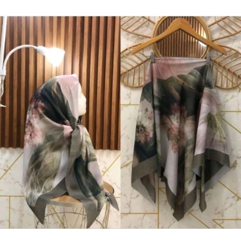 KERUDUNG SEGI EMPAT HIJAB MOTIF BUNGA SUBLIME KODE 183 ARMY DUSTY