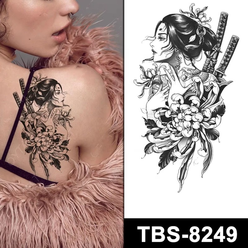 ZARIL77- Tato Temporer Motif TBS 8249 WANITA SAMURAI Tatto Temporary size 19x12CM tahan 2-4 hari