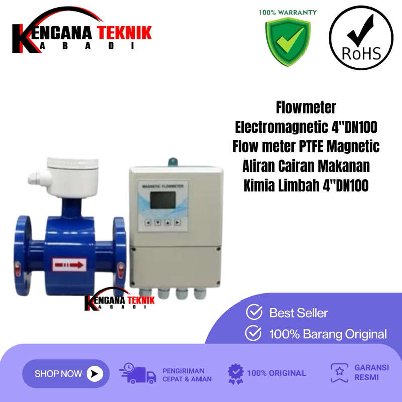 Flowmeter Electromagnetic 4"DN100 Flow meter PTFE Magnetic Aliran Cairan Makanan Kimia Limbah