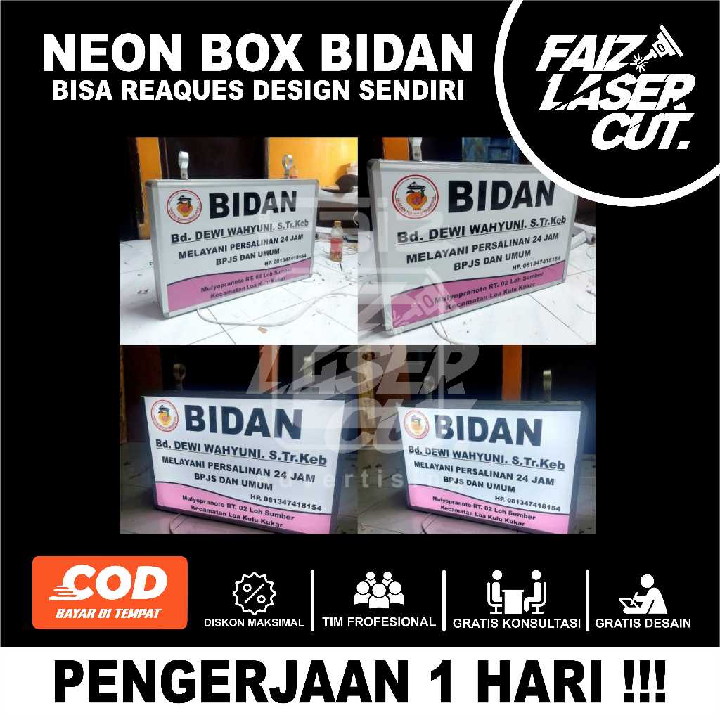 PROMO NEON BOX BIDAN TERMURAH BAHAN AKRILIK DAN SUDAH NYALA