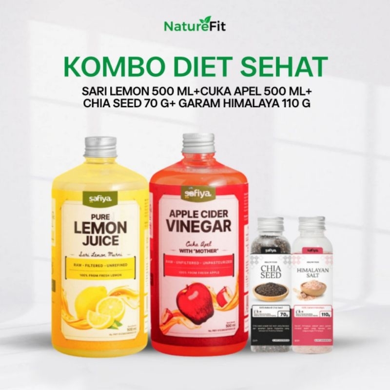 

Safiya Paket Diet 4in1 Cuka Apel 500ml + Sari Lemon 500ml + Chiaseed 70gr + Garam 110gr