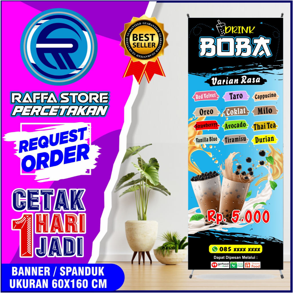 Spanduk Banner Minuman Boba Ukuran 60x160 Cm Banner Spanduk Minuman Boba Varian Rasa