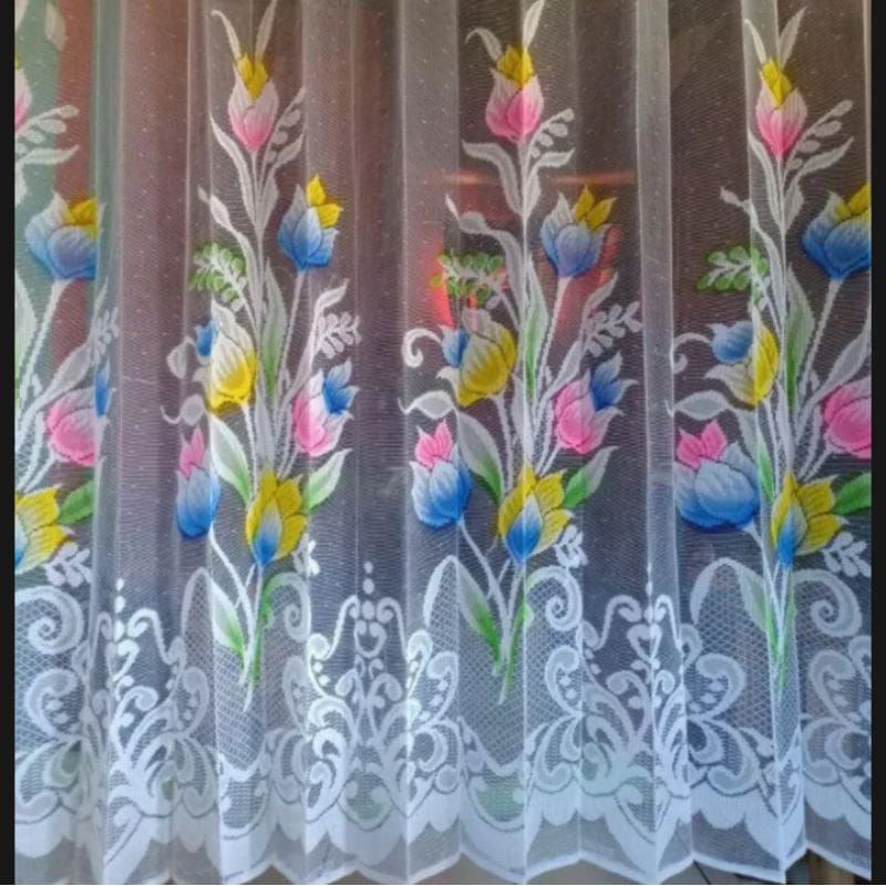Gorden Vitrase Motif bunga tulip Matahari warna hordeng jendela terbaru