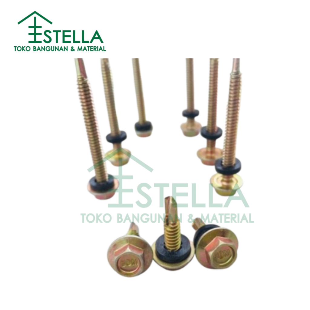 Baut Roofing kuning 12x20 sd 100mm Baut Roofing Baja Ringan / Baut Sekrup Skrup Roofing Ruping / Bau