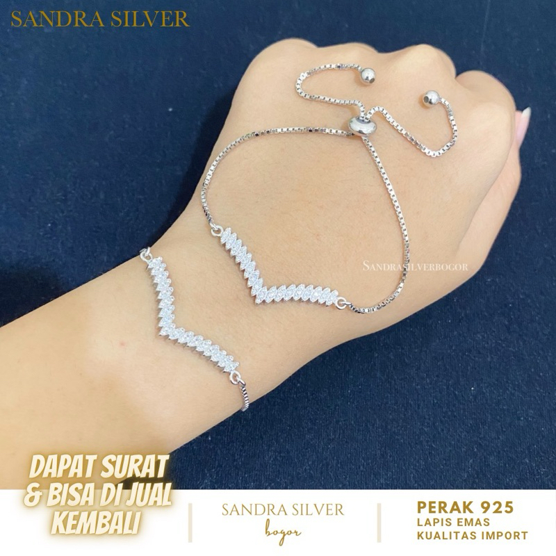 Gelang Serut Aurel Perak 925 lapis emas putih- Silver 925 Adjustable bracelet