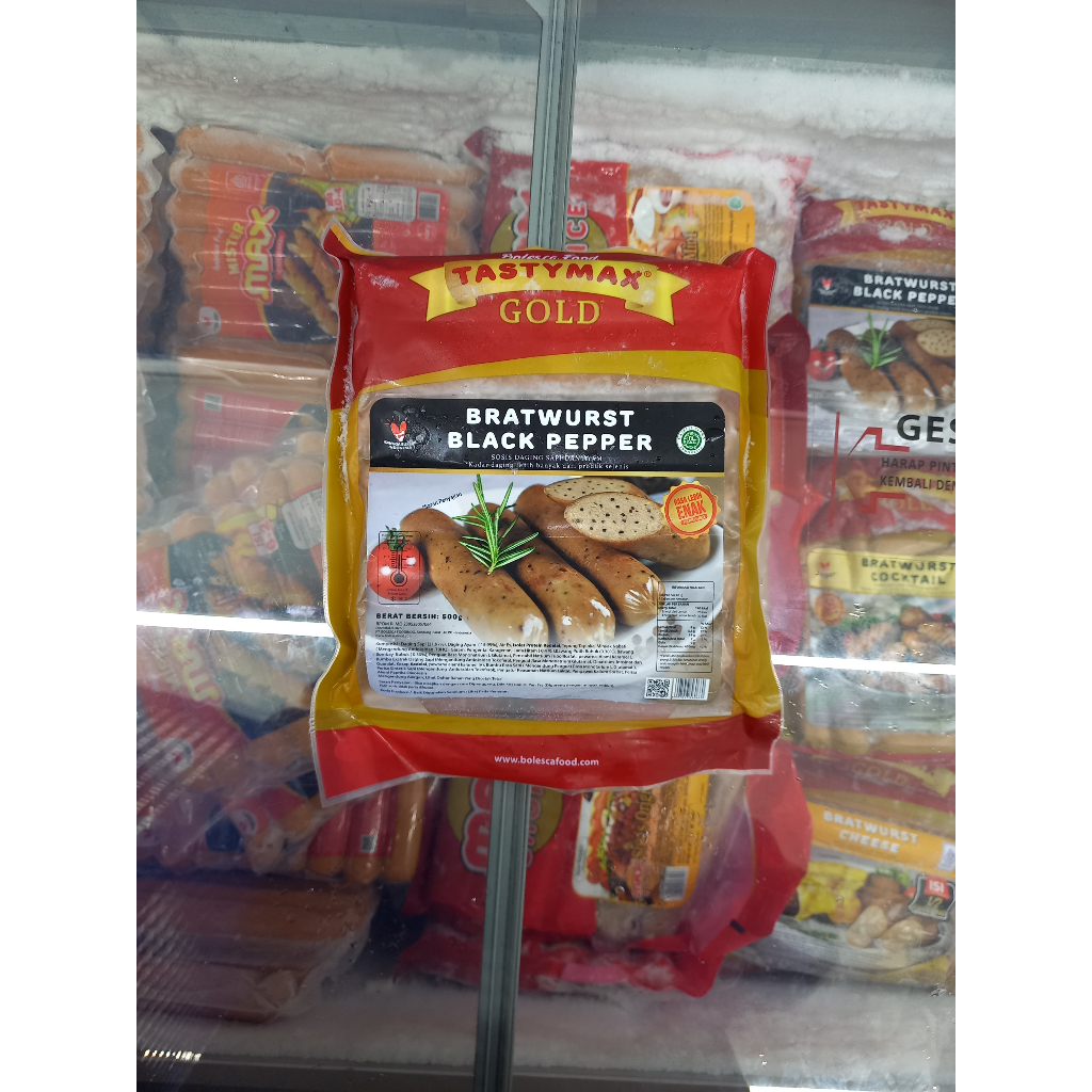 

Frozenfood TASTYMAX GOLD Sosis Bakar Bratwurst Blackpaper/Lada Hitam 500gr