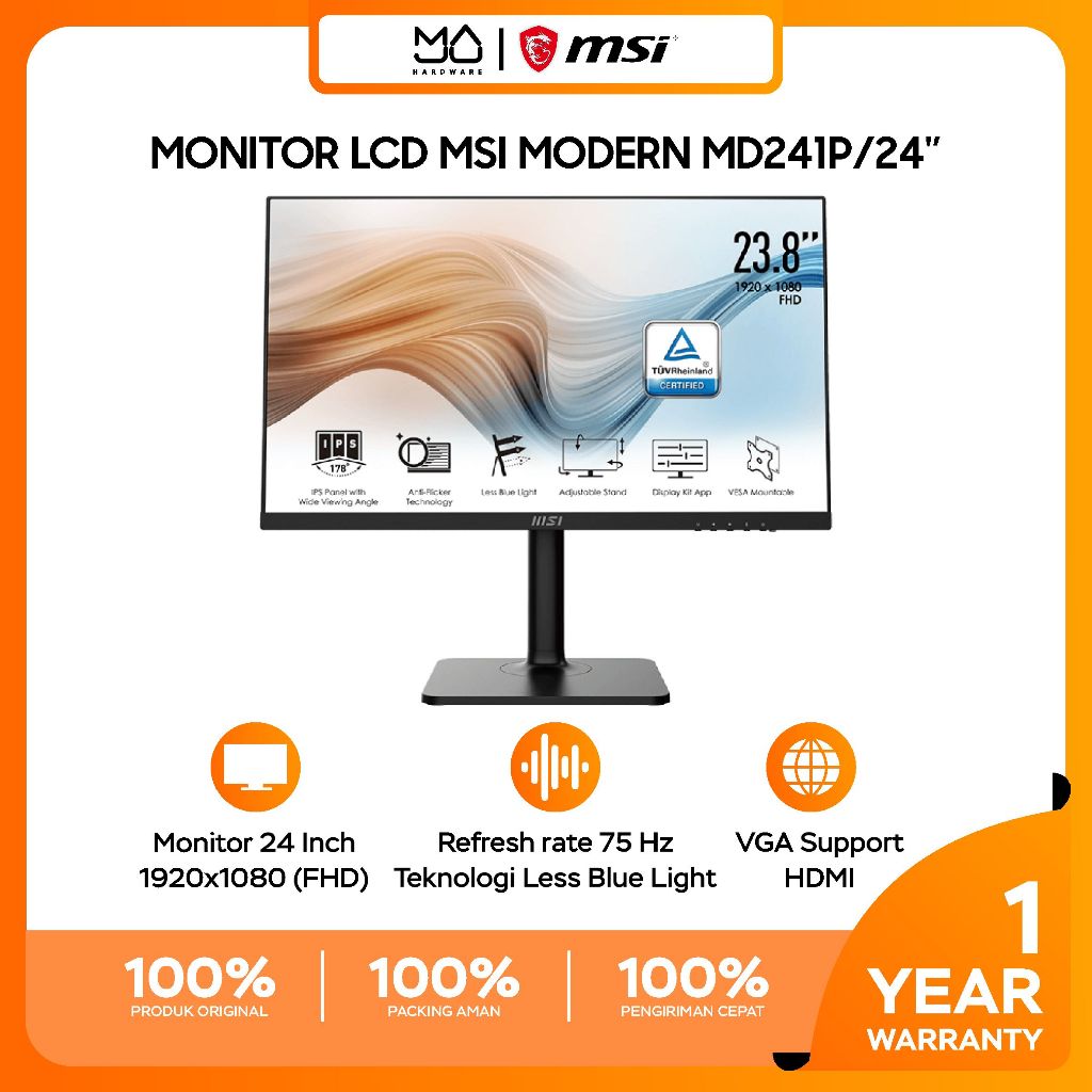 MSI LED Monitor Modern MD241P - Full HD IPS - Garansi Resmi