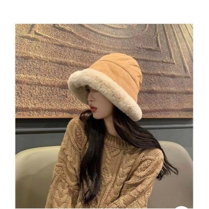Topi Buket Bulu Kupluk Bucket Hat Knitted Wool Rajut Winter Korea Import