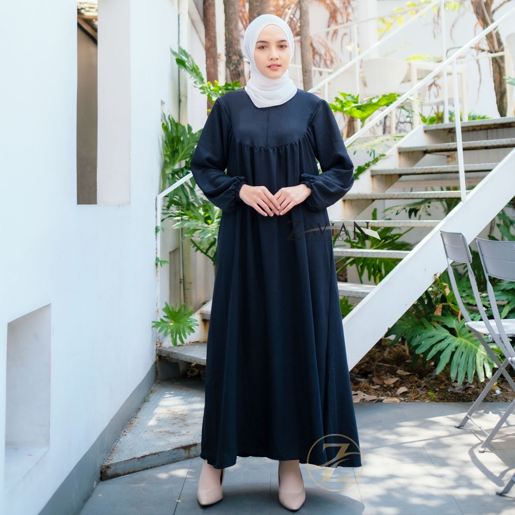 (BISA COD) ZAVIAN GAMIS ABAYA SERUT CRINKLE LENGAN KARET / LONG DRESS GAMIS WANITA BASIC ABAYA POLOS