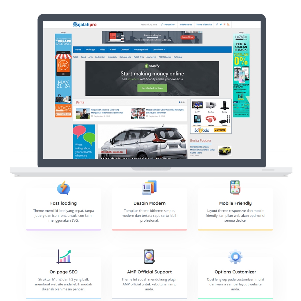 Theme WordPress MajalahPRO Terbaru, Theme WP Berita Mirip Tribunnews - Lisensi Original