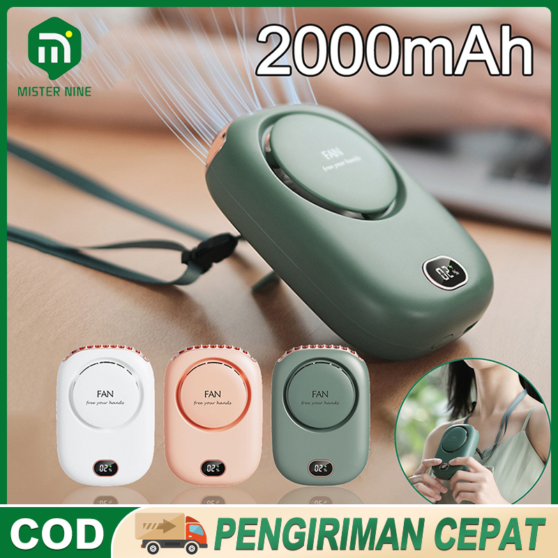 Upgrade 3 Speed Adjustable Portable Hanging Neck Fan 2000mAh Gantung Leher Rechargeable Battery