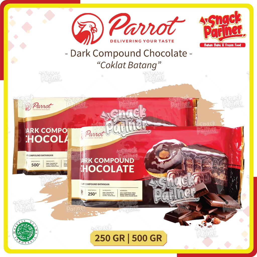 

PARROT Dark Chocolate Compound 250 / 500 GR - Coklat Choco Batang Leleh Hitam DCC - Banjarmasin RM Choko 250GR 2500GR