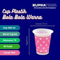 SUPRA CUP BOLA BLOK PINK GELAS PLASTIK POLKADOT KOPI / TEH 200 ML - CUP PRINTING