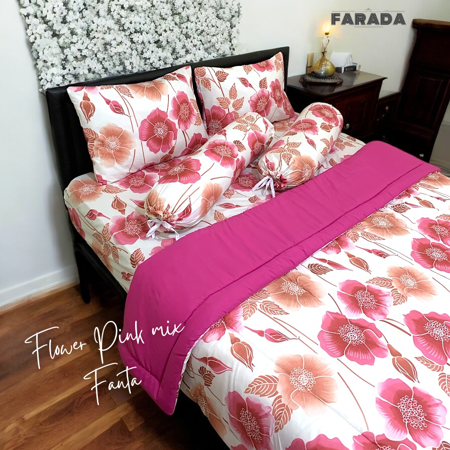 BEDCOVER SET SPREI MOTIF FLOWER PINK MIX FANTA // BEDCOVER SET SEPREI  MOTIF AESTHETIC [FARADA]