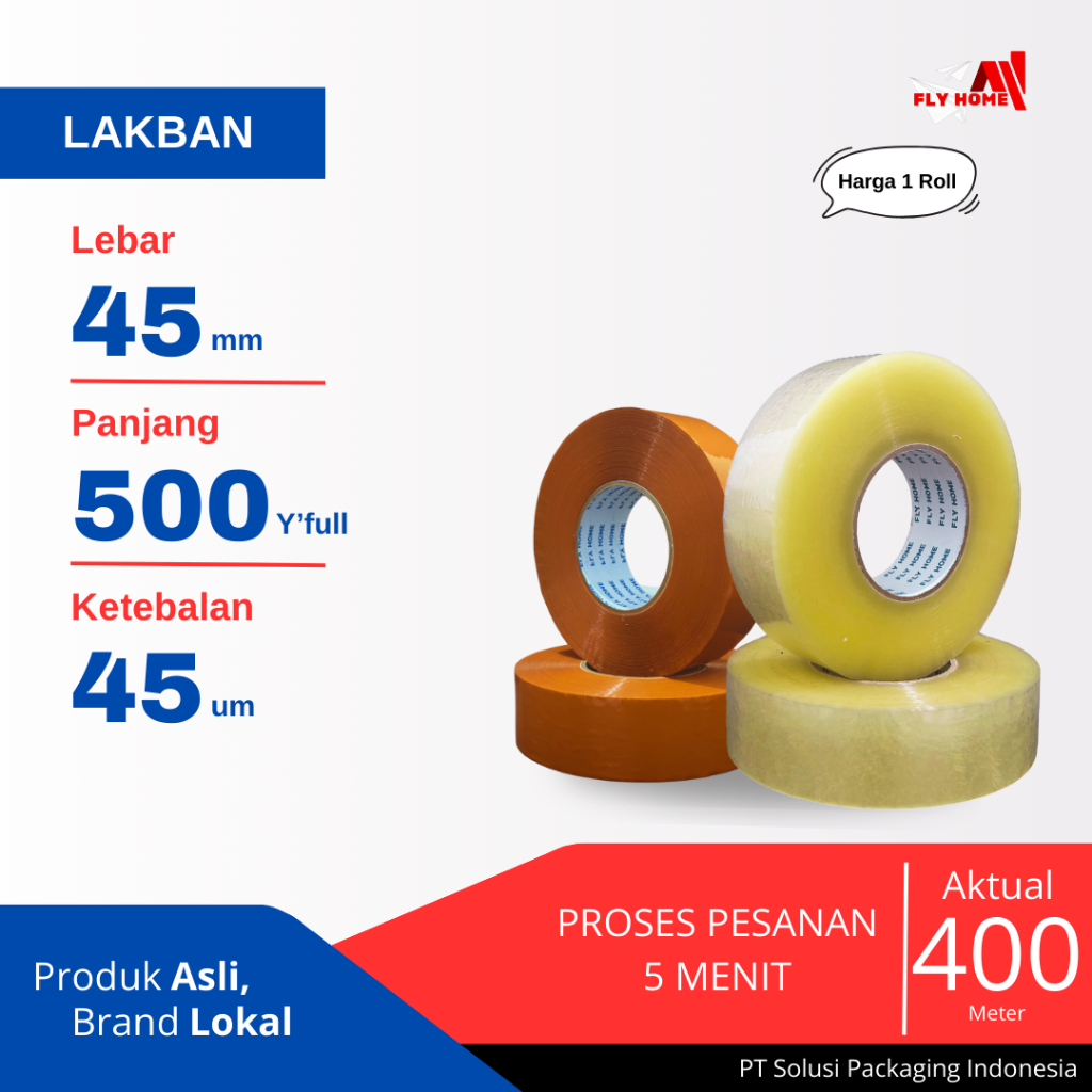 

FLYHOME Lakban bening coklat 45x500yard 1roll 2inchi ukuran FULL