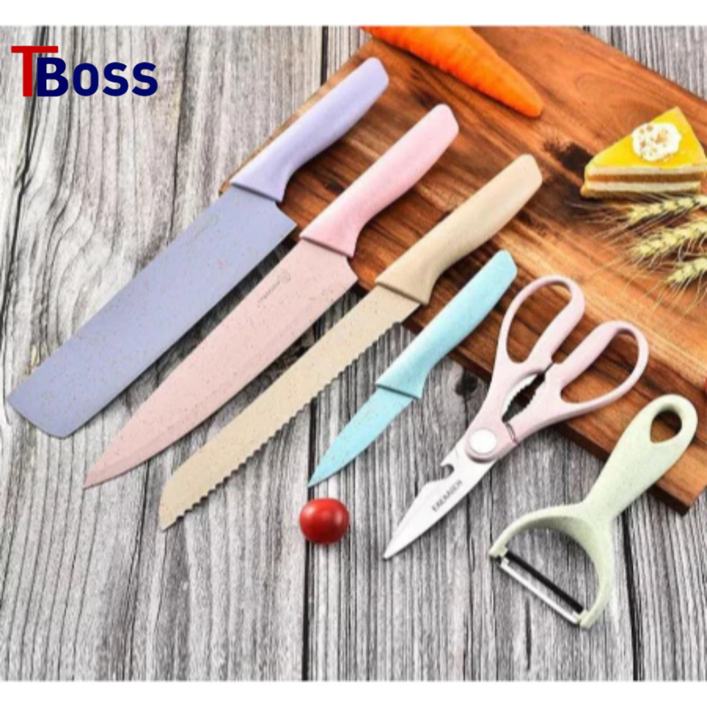 TBOSS Pisau Set EAEAABCH Stainless dilapis anti lengket 6 IN 1 Warna Cantik