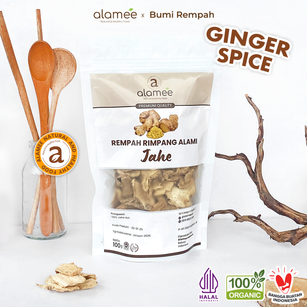 

ALAMEE Jahe Kering Iris Dried Ginger Rempah Rimpang Organik Alami Bumbu Masakan Dapur Masak 100g