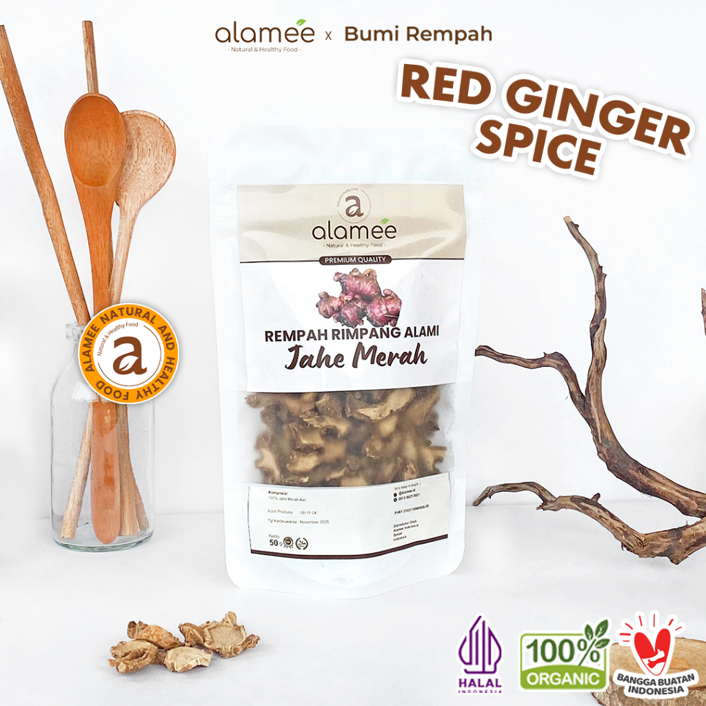 

ALAMEE Jahe Merah Kering Iris Dried Ginger Rempah Rimpang Organik Alami Bumbu Masakan Masak 50g