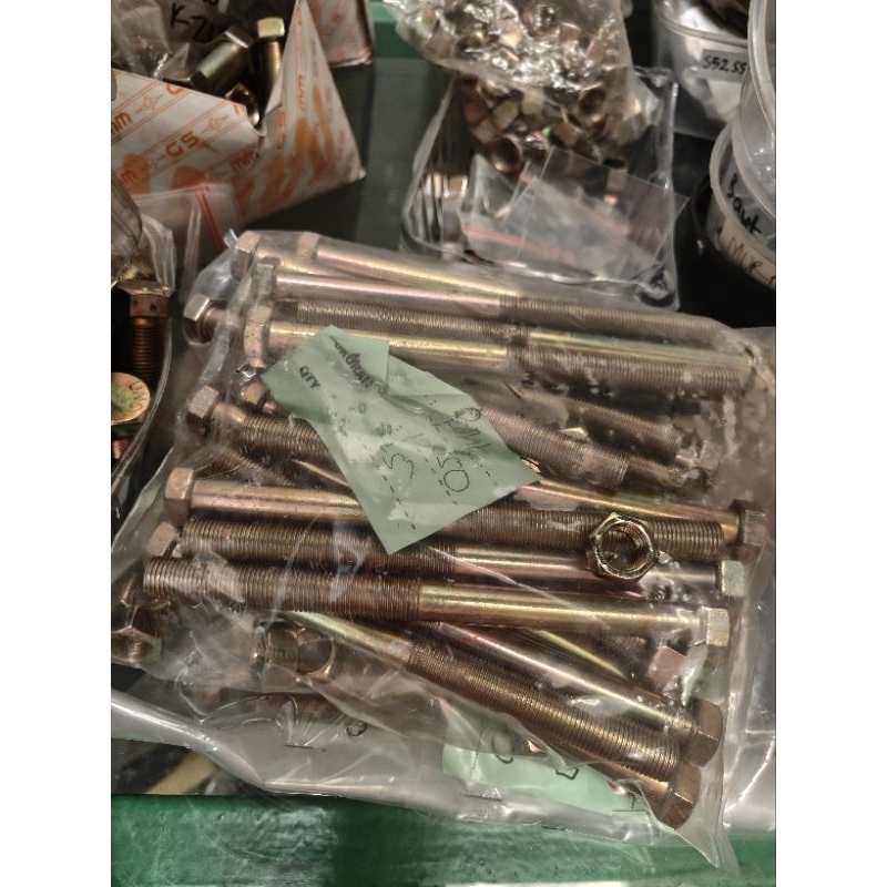 baut mur m12x150 kunci 17 drat halus pitch 1.25 drat halus kuning / baut + mur kepala kunci m12x150 