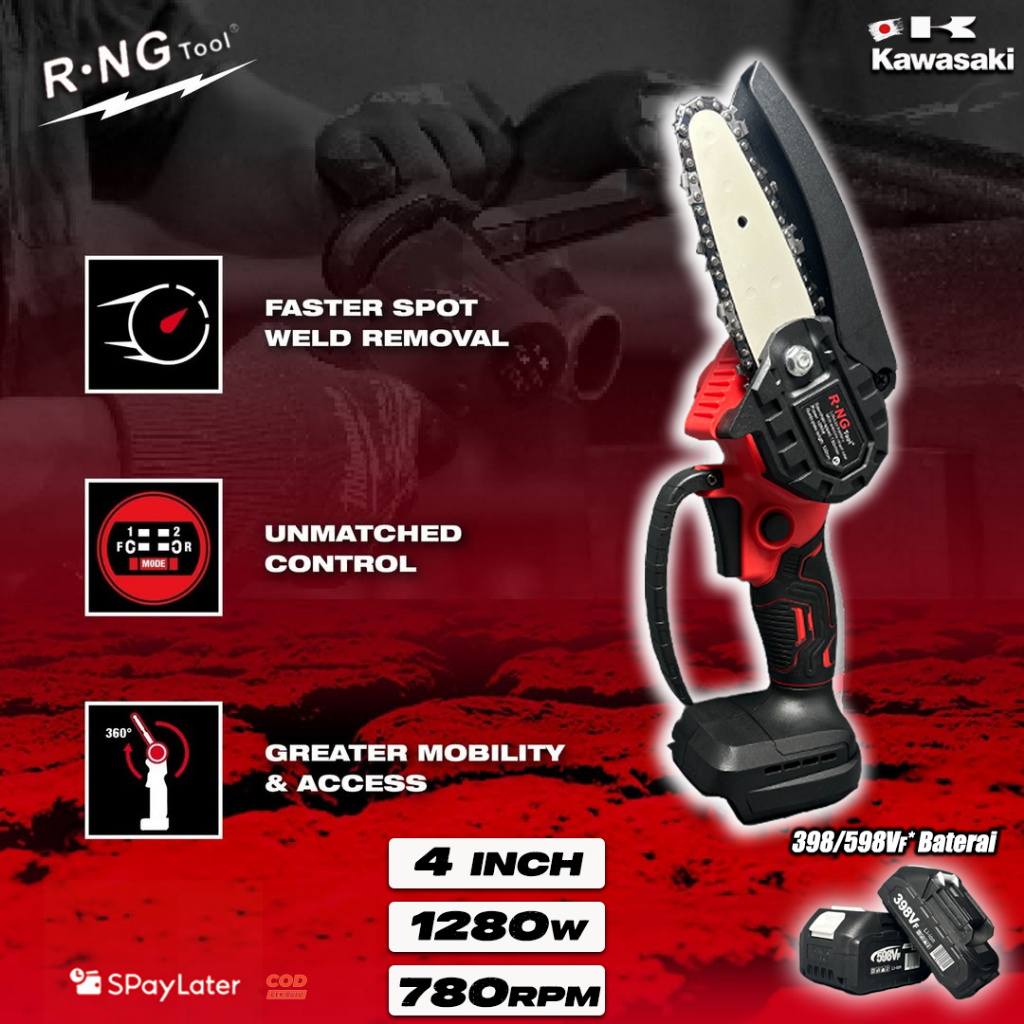 【Garansi 1 tahun】4 INCH gergaji baterai gergaji listrik gergaji mesin mini gergaji mesin chainsaw