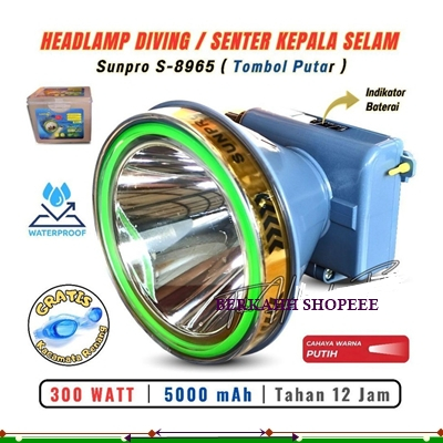 SENTER KEPALA SELAM 50 METER 300WATT | SENTER SUNPRO S-8965 SENTER KEPALA SELAM 300W CAHAYA PUTIH
