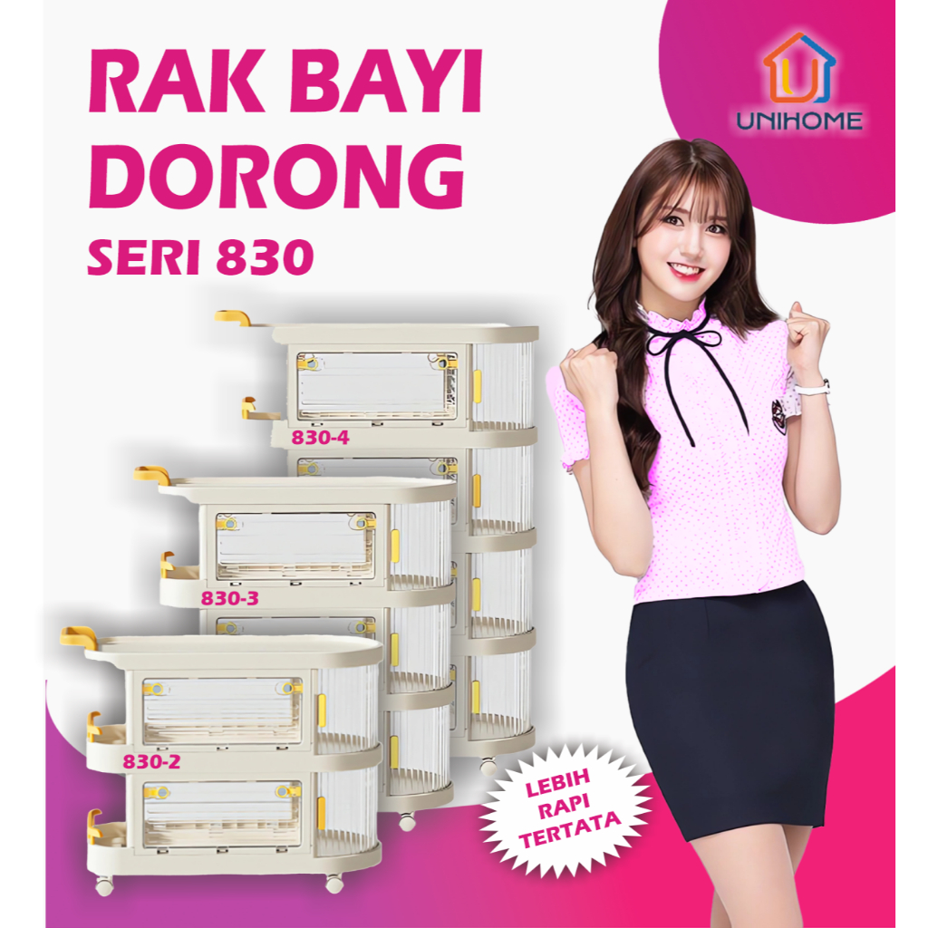 Unihome Rak Bayi Dorong Plastik 830, 831, 832 - Rak Susun Roda Untuk Perlengkapan Bayi