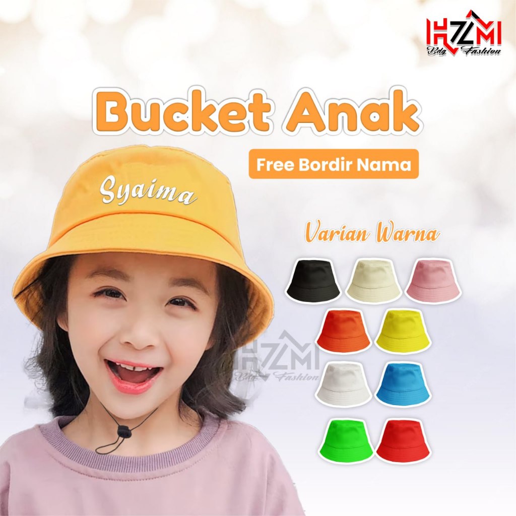 Topi Bucket Anak Free Custom Bordir Nama Laki-Laki Perempuan