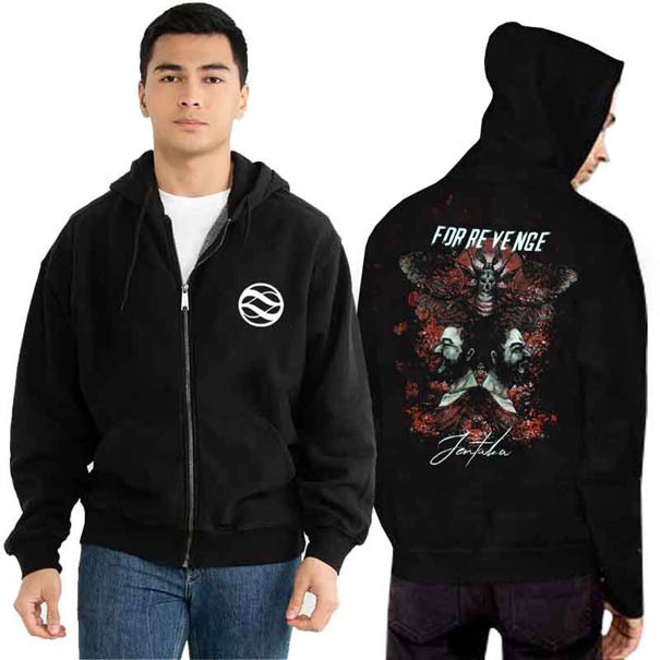 Zipper Hoodie Band Emo For Revenge Jentaka Hoodie Ritsleting Unisex Bahan Black Cotton Fleece | Size