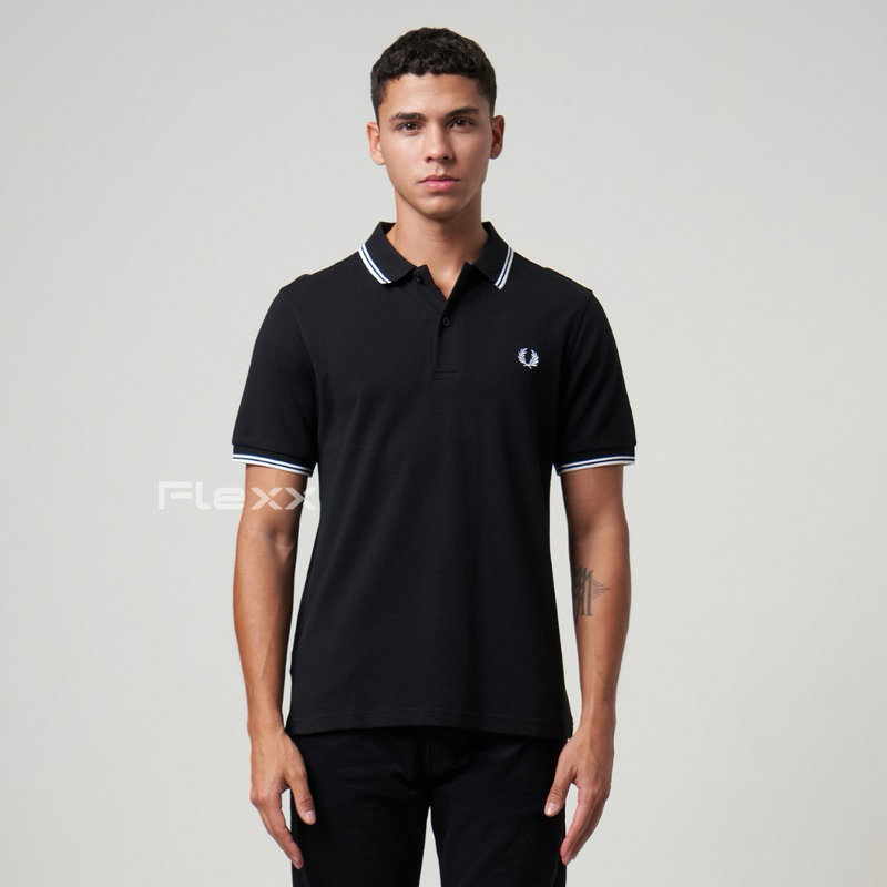 Fred Perry Twin Tipped Polo Shirt Black White