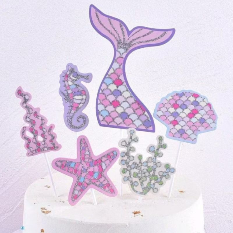 Cake topper mermaid bahan kertas topper kue ultah putri duyung mermaid cake topper kue tart mermaid 