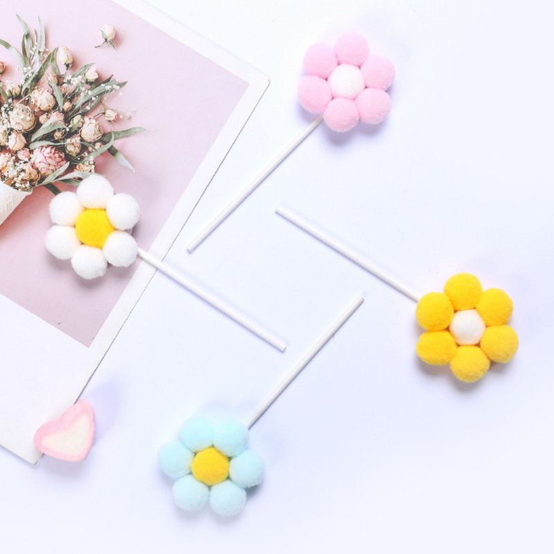 Topper kue bunga daisy matahari cake topper bunga pompom topper cake pompom bunga hiasan kue bentuk 