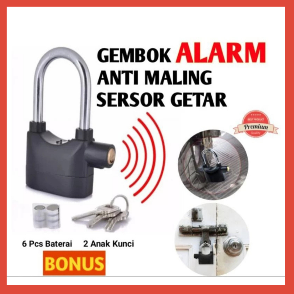 GEMBOK Alarm bunyi Kuat Kunci Gembok Anti Maling Motor Mobil Sepeda Konci Alarem Pager Rumah Suara K