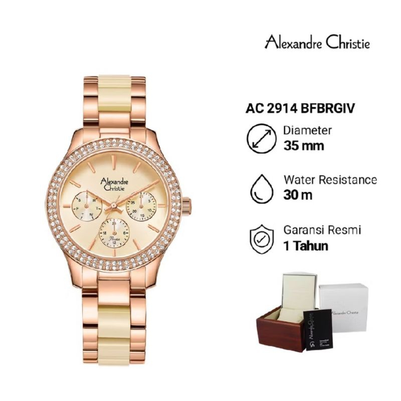 Jam Tangan Wanita Alexander Christie AC 2914 BFBRGIV Analog Cronograph Aktif Stainless Steel