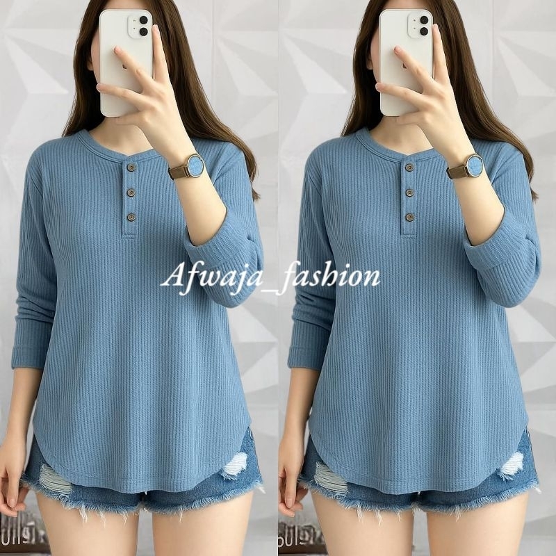 BLOUES WANITA/KAOS WANITA WAFFEL KANCING DEPAN/KAOS WAFFFEL WANITA