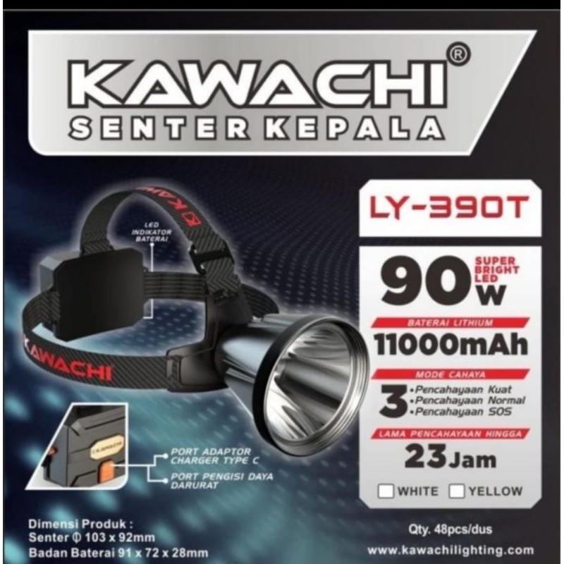 Kawachi Senter Kepala 90 Watt Super Terang LY-390T Cahaya Putih