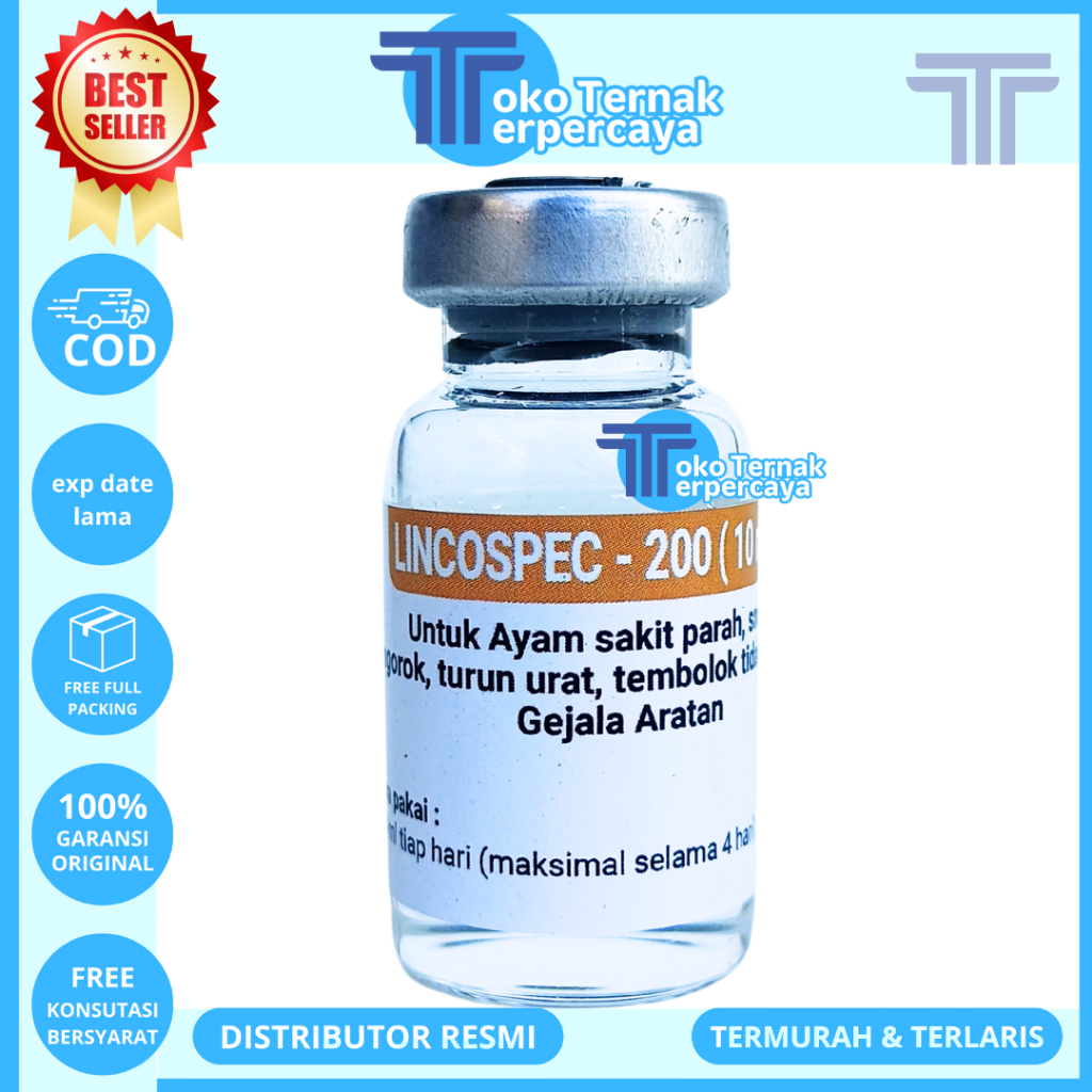 LINCOSPEC 10ML - Obat Ayam Infeksi CRD Snot Ngorok Korisa Berak Hijau Berak Putih