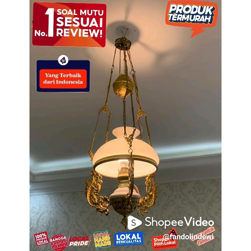 Lampu fandolin Gantung Antik Jawa 28cm Cor Aluminium Anti Karat - Packing Kayu