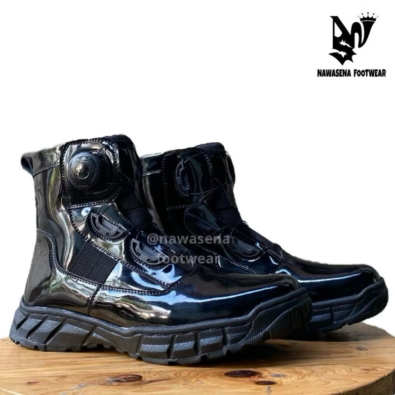 Sepatu PDL PDH Tali Putar DInas Lapangan TNI POLRI Lantas DIshub Hitam Kilap Glossy
