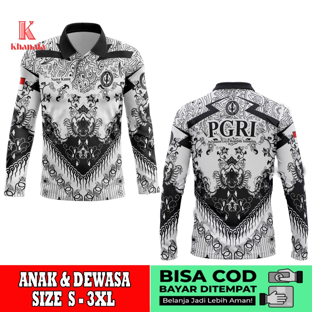 Kaos Polo | Baju pgri | Kaos Polo Batik PGRI | Baju Guru Batik PGRI | Kaos Polo Motif Batik PGRI Ful