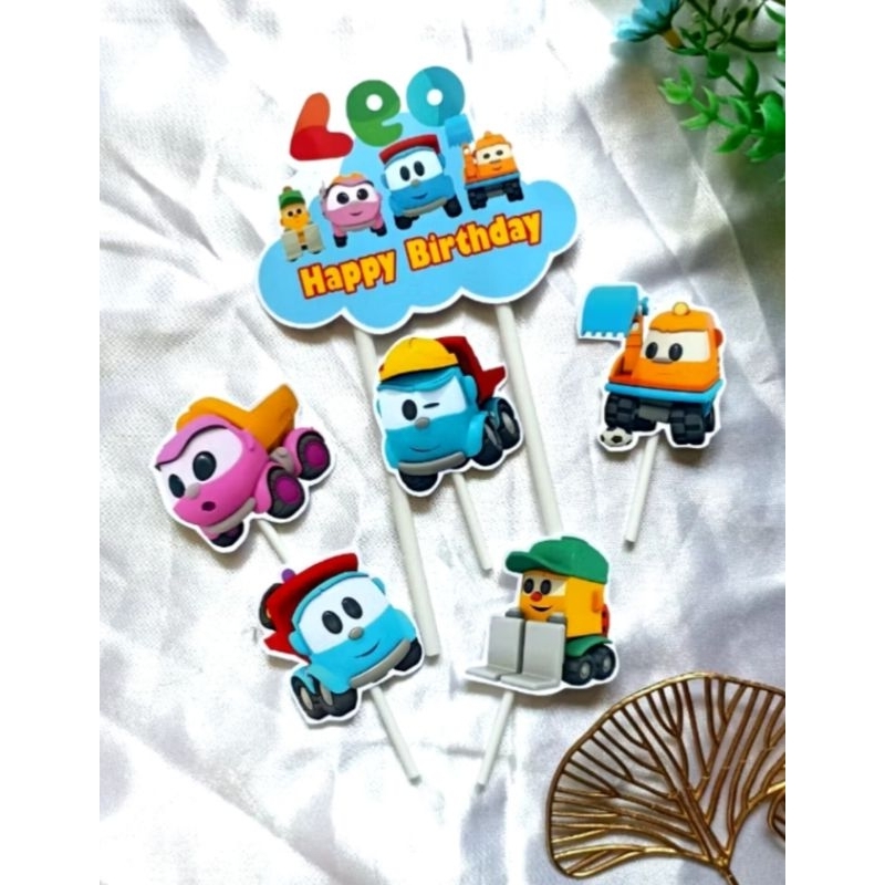 topper toper hiasan tusukan kue cake ulang tahun ultah happy birthday karakter truck truk leo the tr